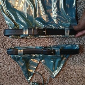 SHEIN Metallic Blue Skirt Set with Black Belt